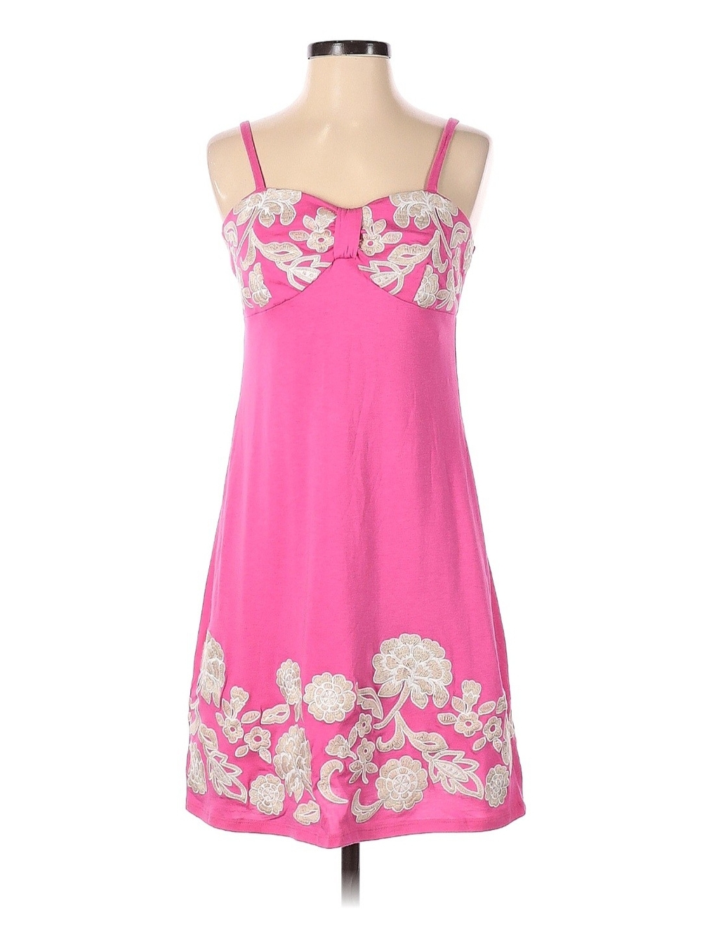 INC International Concepts Hot Pink Slip Dress with Cream Floral Appliqué